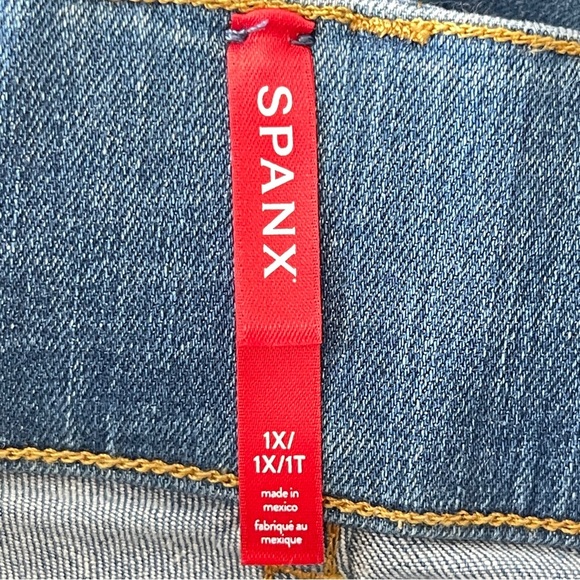 SPANX Wide Leg Denim Jeans Size 1X Stretch High Rise Pull-On Women’s Blue Jeans - Picture 6 of 7